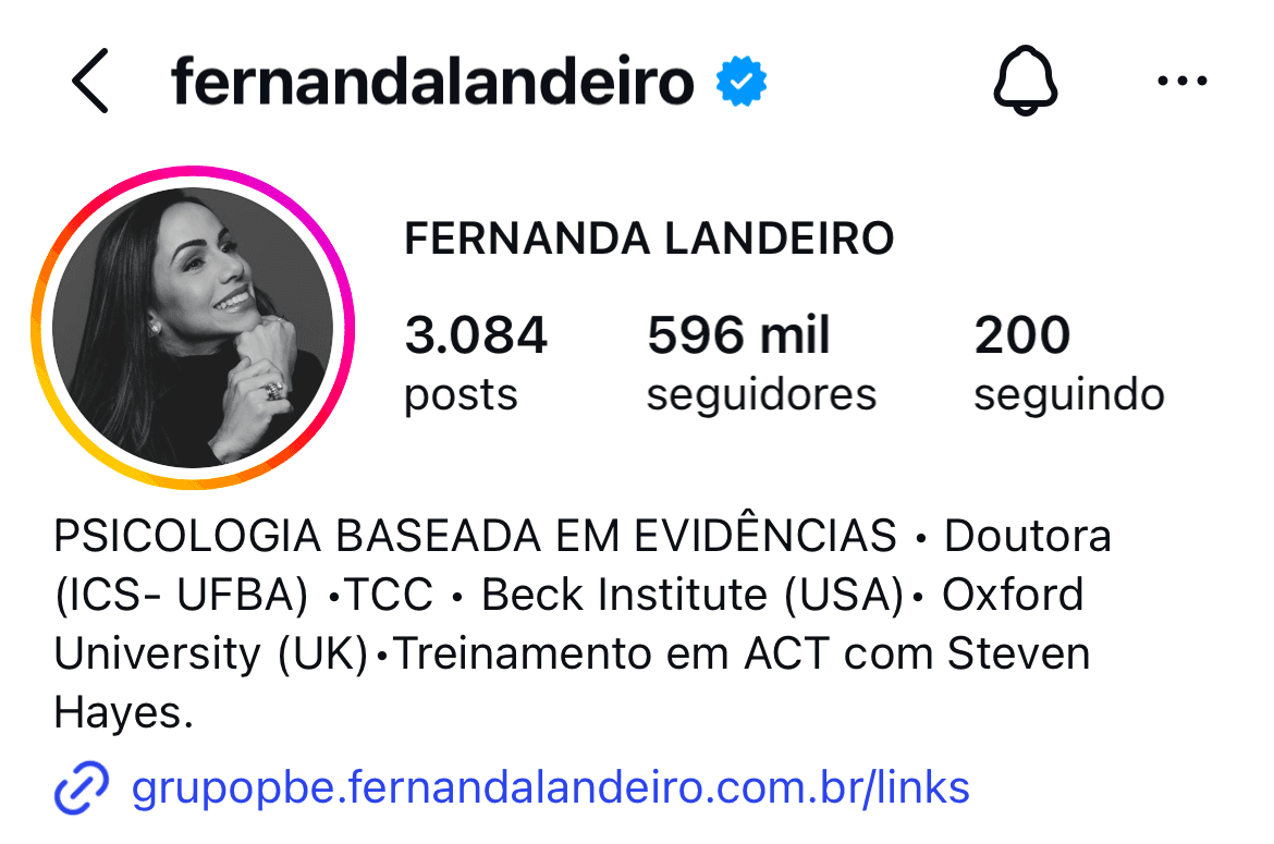 Perfil Instagram @fernandalandeiro — psicóloga