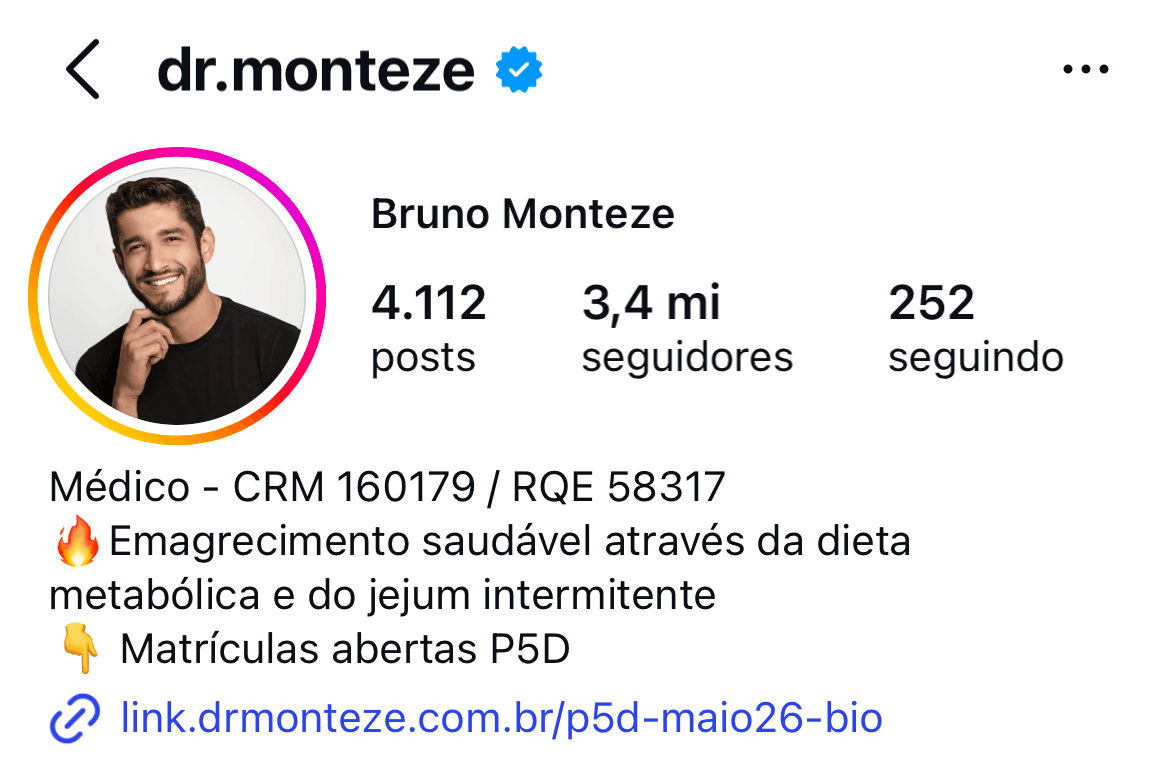 Perfil Instagram @dr.monteze — Bruno Monteze
