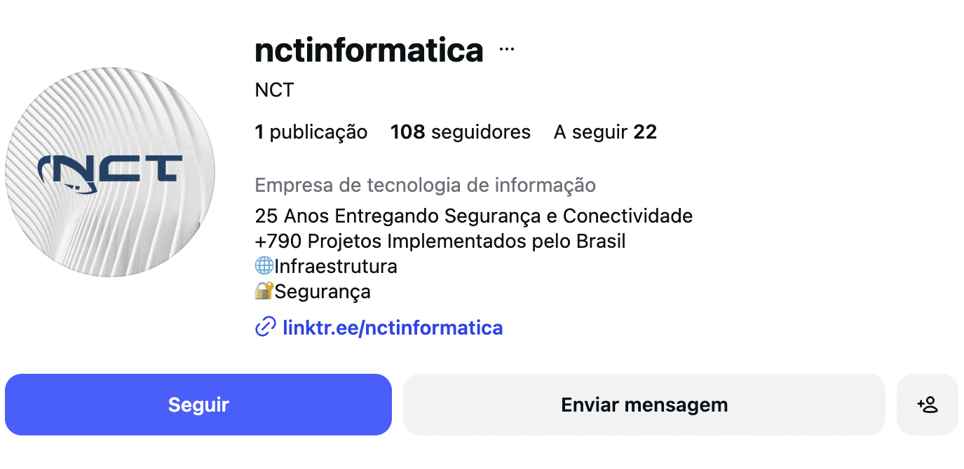 Perfil Instagram @nctinformatica — NCT Informatica, infraestrutura e segurança